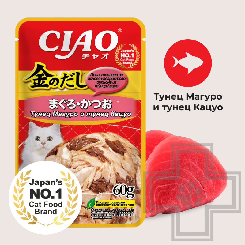 INABA CIAO Kinnodashi Пресервы для кошек, с тунцом Магуро и Кацуо