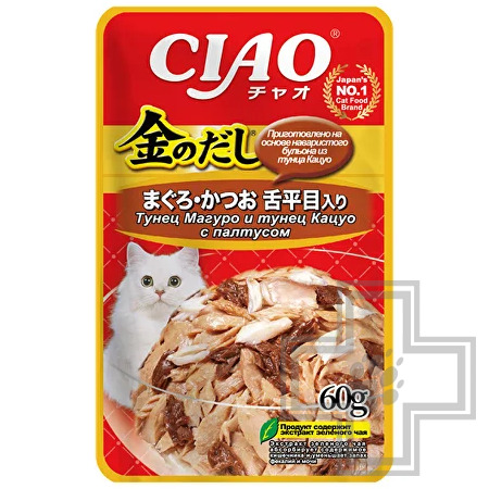 INABA CIAO Kinnodashi Пресервы для кошек, с тунцом Магуро, Кацуо и палтусом