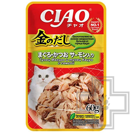 INABA CIAO Kinnodashi Пресервы для кошек, с тунцом Магуро, Кацуо и семгой