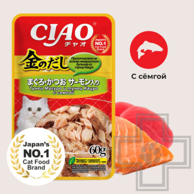 INABA CIAO Kinnodashi Пресервы для кошек, с тунцом Магуро, Кацуо и семгой