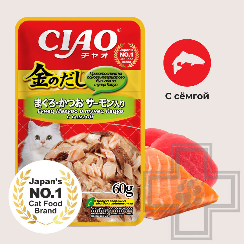 INABA CIAO Kinnodashi Пресервы для кошек, с тунцом Магуро, Кацуо и семгой