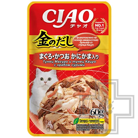 INABA CIAO Kinnodashi Пресервы для кошек, с тунцом Магуро, Кацуо и крабом сурими