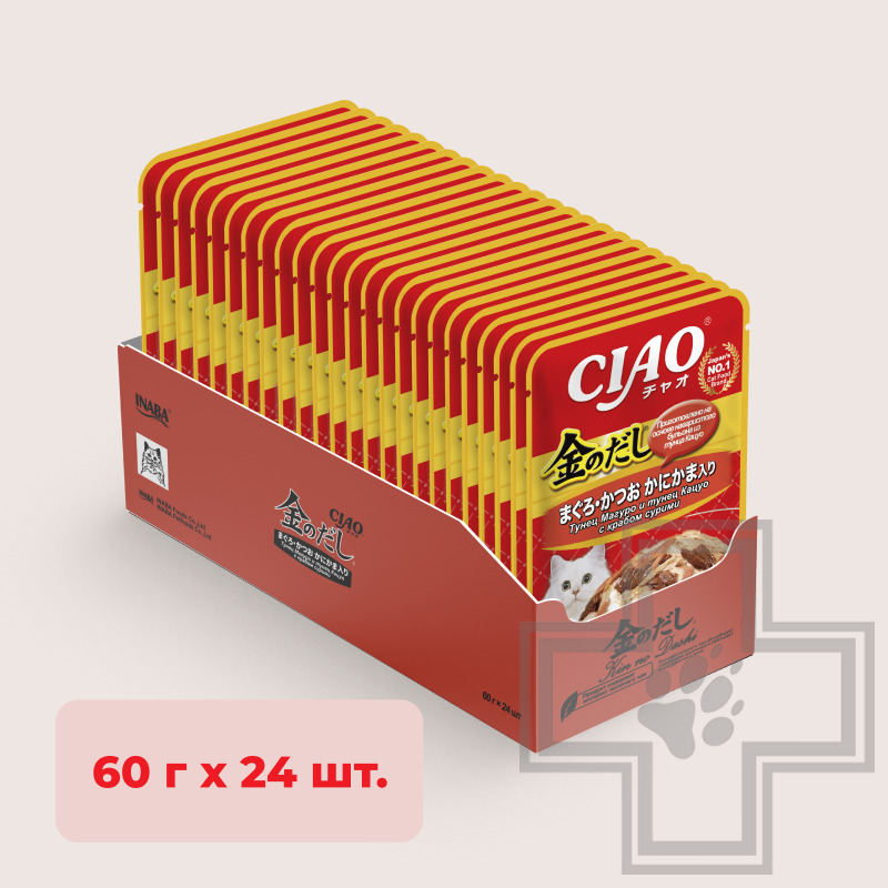 INABA CIAO Kinnodashi Пресервы для кошек, с тунцом Магуро, Кацуо и крабом сурими