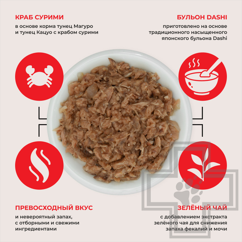 INABA CIAO Kinnodashi Пресервы для кошек, с тунцом Магуро, Кацуо и крабом сурими