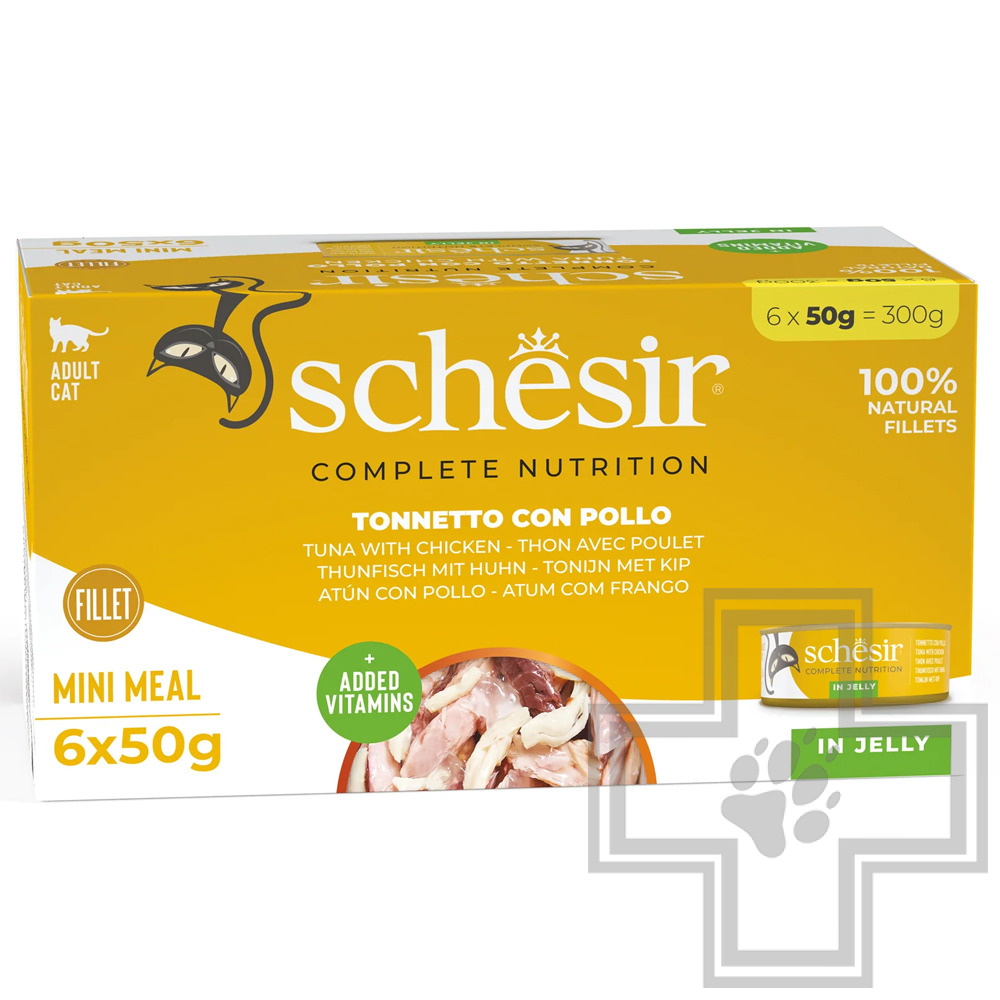 Schesir Complete Nutrition Консервы для взрослых кошек, с тунцом и курицей в желе (мультиупаковка)