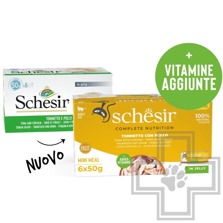 Schesir Complete Nutrition Консервы для взрослых кошек, с тунцом и курицей в желе (мультиупаковка)