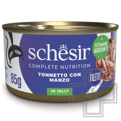 Schesir Complete Nutrition Консервы для взрослых кошек, с тунцом и говядиной в желе
