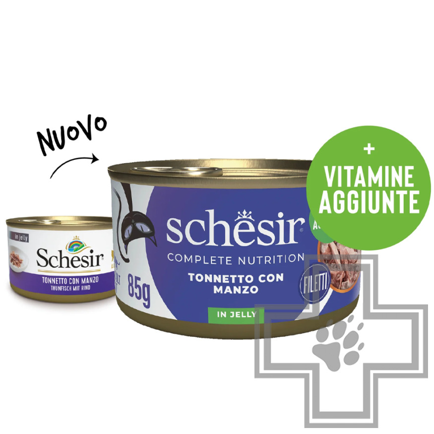 Schesir Complete Nutrition Консервы для взрослых кошек, с тунцом и говядиной в желе