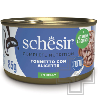 Schesir Complete Nutrition Консервы для взрослых кошек, с тунцом и мальками в желе