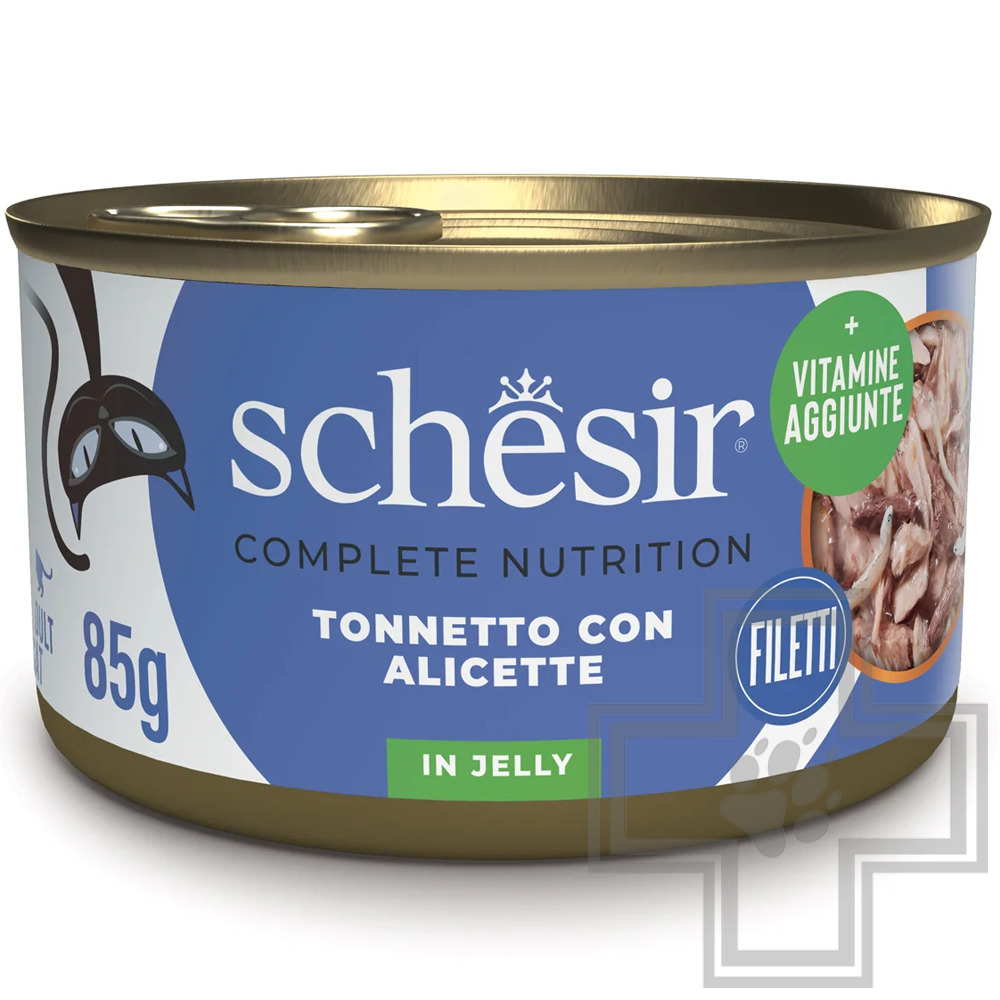 Schesir Complete Nutrition Консервы для взрослых кошек, с тунцом и мальками в желе
