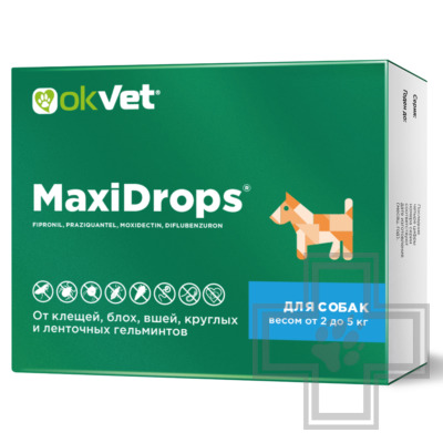 МаксиДропс Капли на холку от клещей, блох, вшей, круглых и ленточных гельминтов для собак