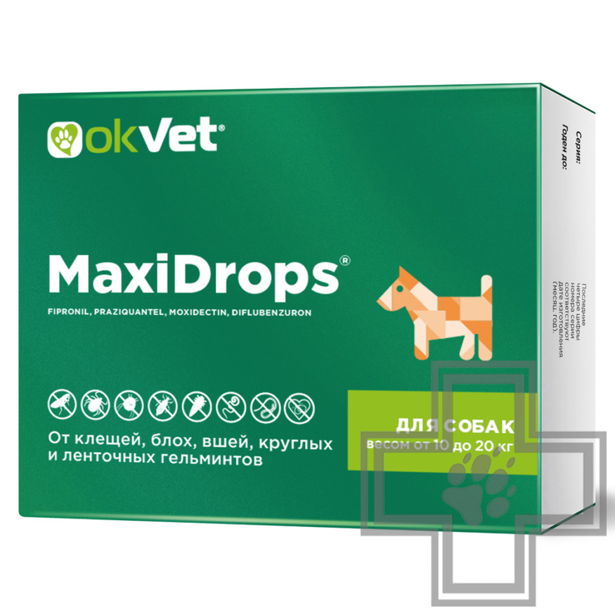 МаксиДропс Капли на холку от клещей, блох, вшей, круглых и ленточных гельминтов для собак