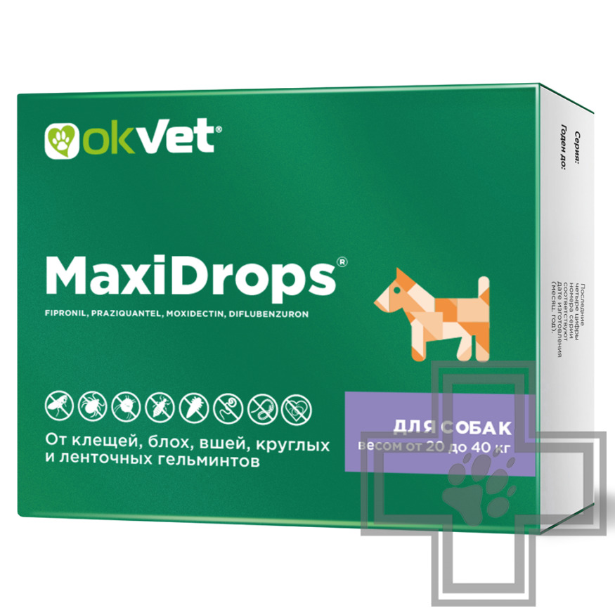 МаксиДропс Капли на холку от клещей, блох, вшей, круглых и ленточных гельминтов для собак