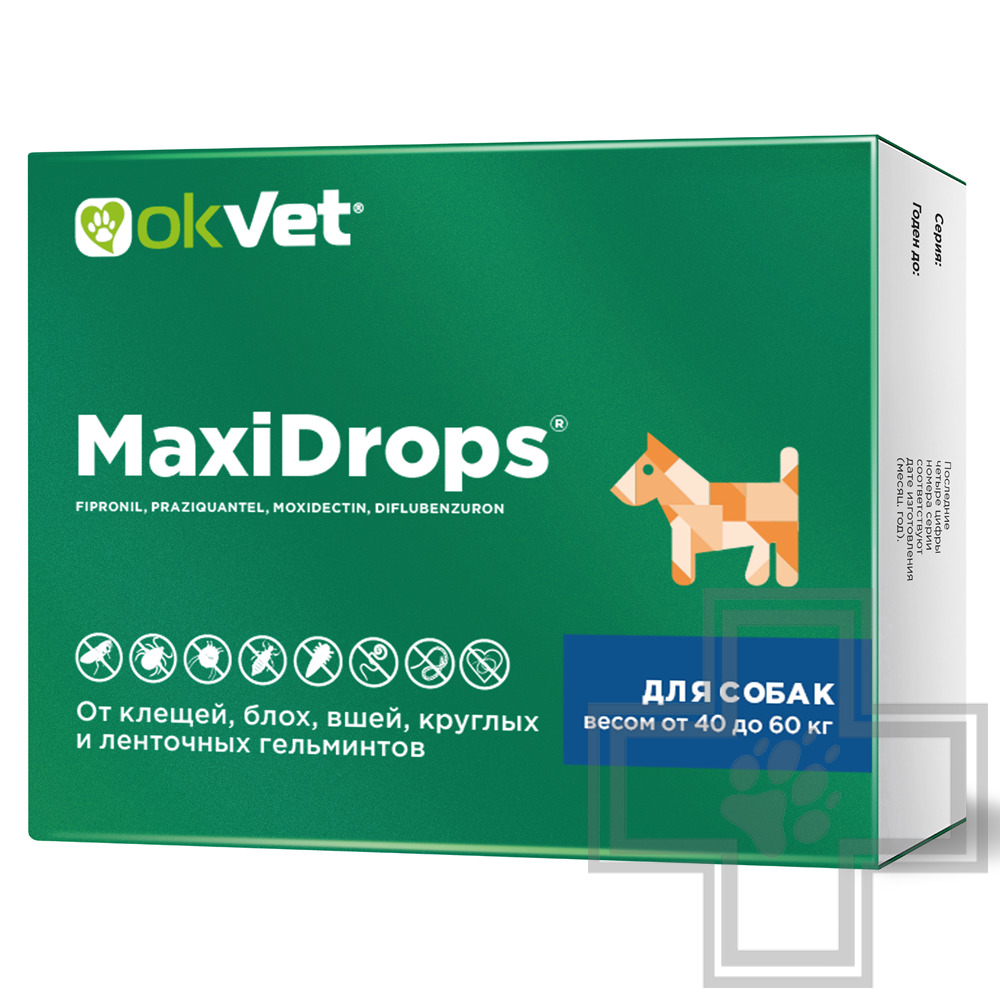 МаксиДропс Капли на холку от клещей, блох, вшей, круглых и ленточных гельминтов для собак