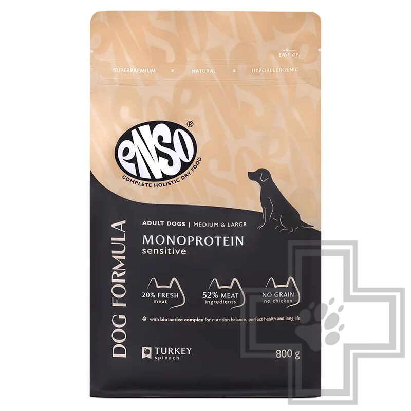 ENSO DF Monoprotein Корм для взрослых собак средних и крупных пород, с индейкой и шпинатом