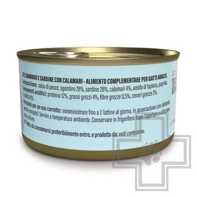 Schesir Grill Консервы беззерновые для взрослых кошек, со скумбрией, сардинами и кальмаром в соусе