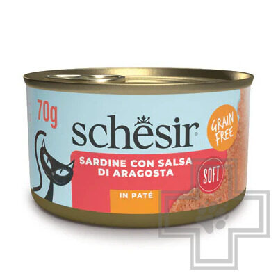 Schesir Grill Консервы беззерновые для взрослых кошек, паштет из сардин в соусе из лобстера