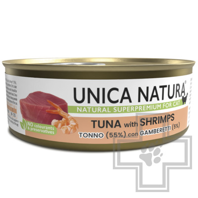Unica Natura Консервы для взрослых кошек, с тунцом и креветками