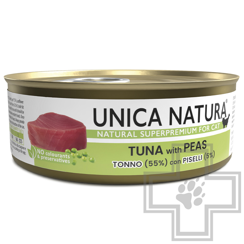 Unica Natura Консервы для взрослых кошек, с тунцом и горошком
