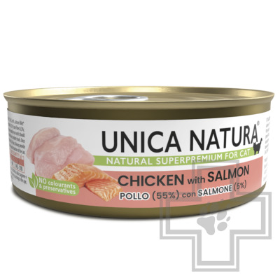 Unica Natura Консервы для взрослых кошек, с курицей и лососем