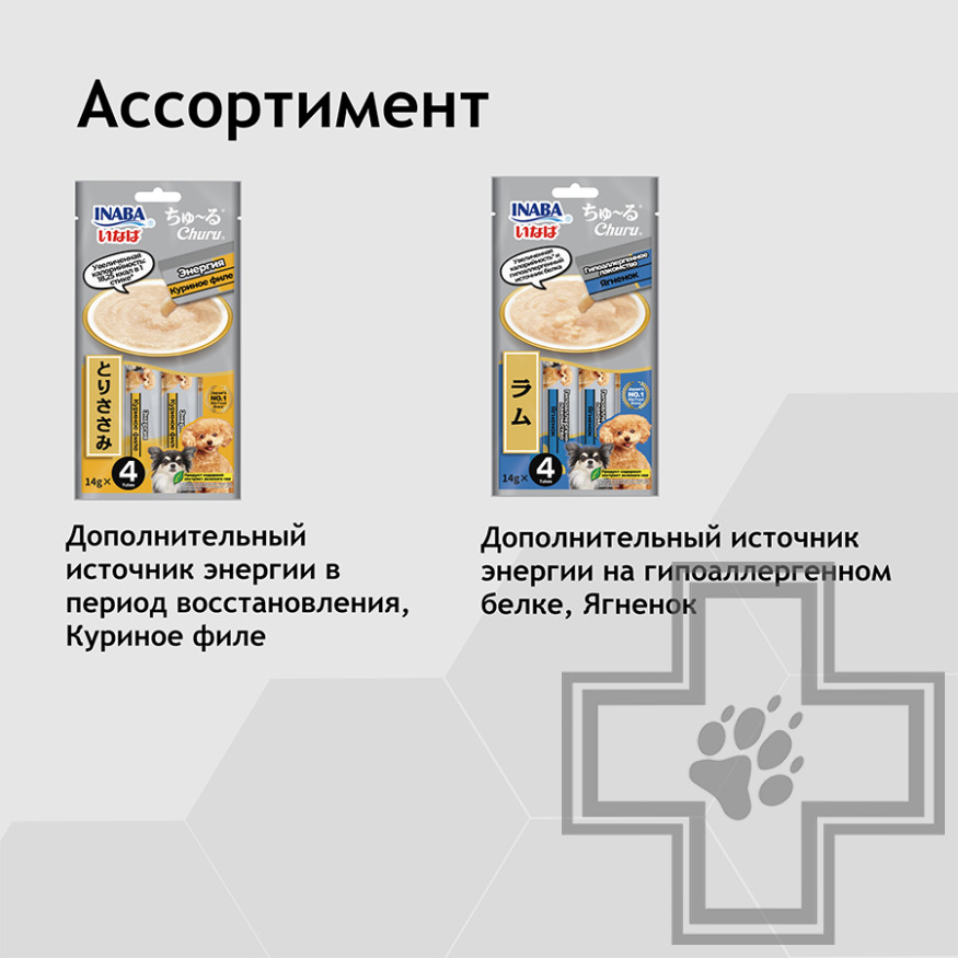 INABA CIAO Churu Функциональное лакомство-пюре "Энергия" для собак, с куриным филе