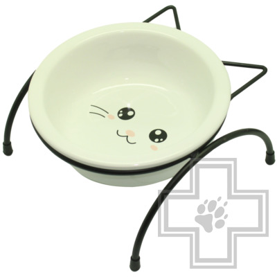№1 Подставка с керамической миской, в форме мордочки кошки