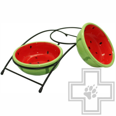 №1 Подставка с двумя керамическими мисками, в форме арбузов