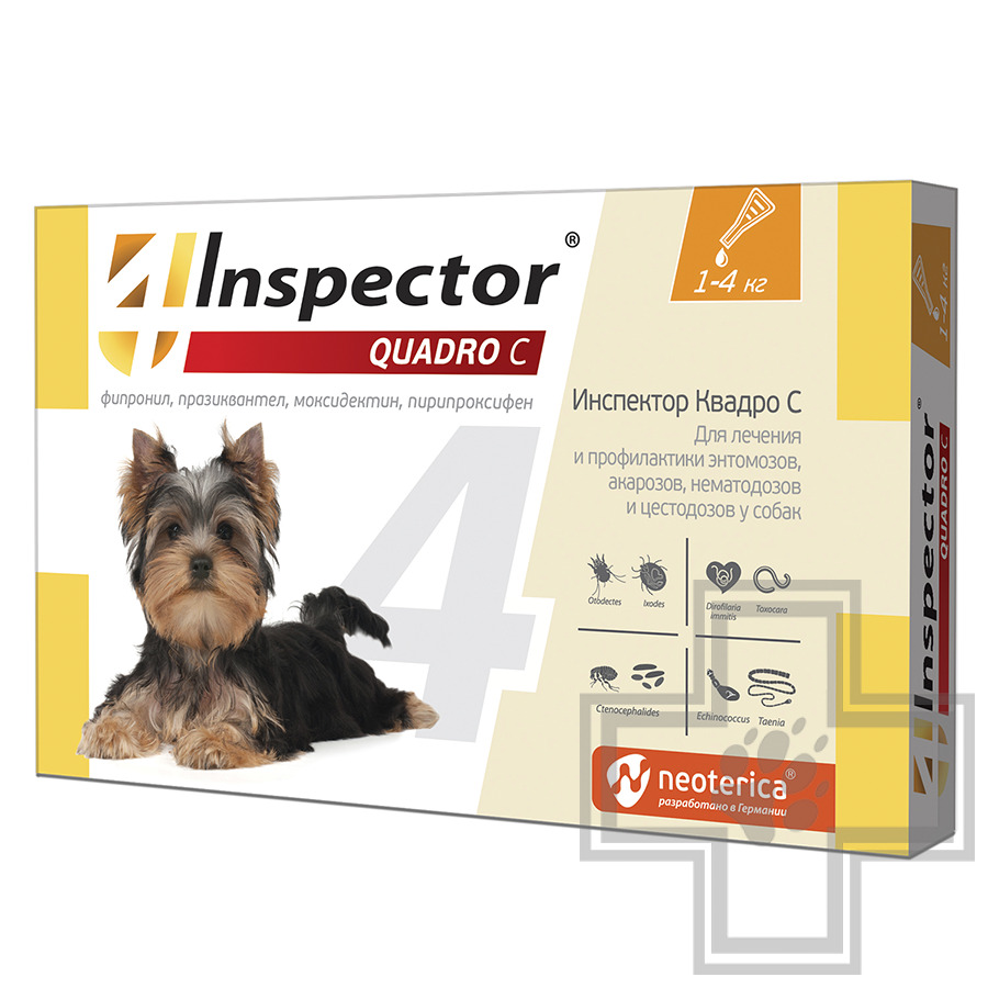 Инспектор Квадро Капли на холку от паразитов для собак (цена за 1 пипетку)