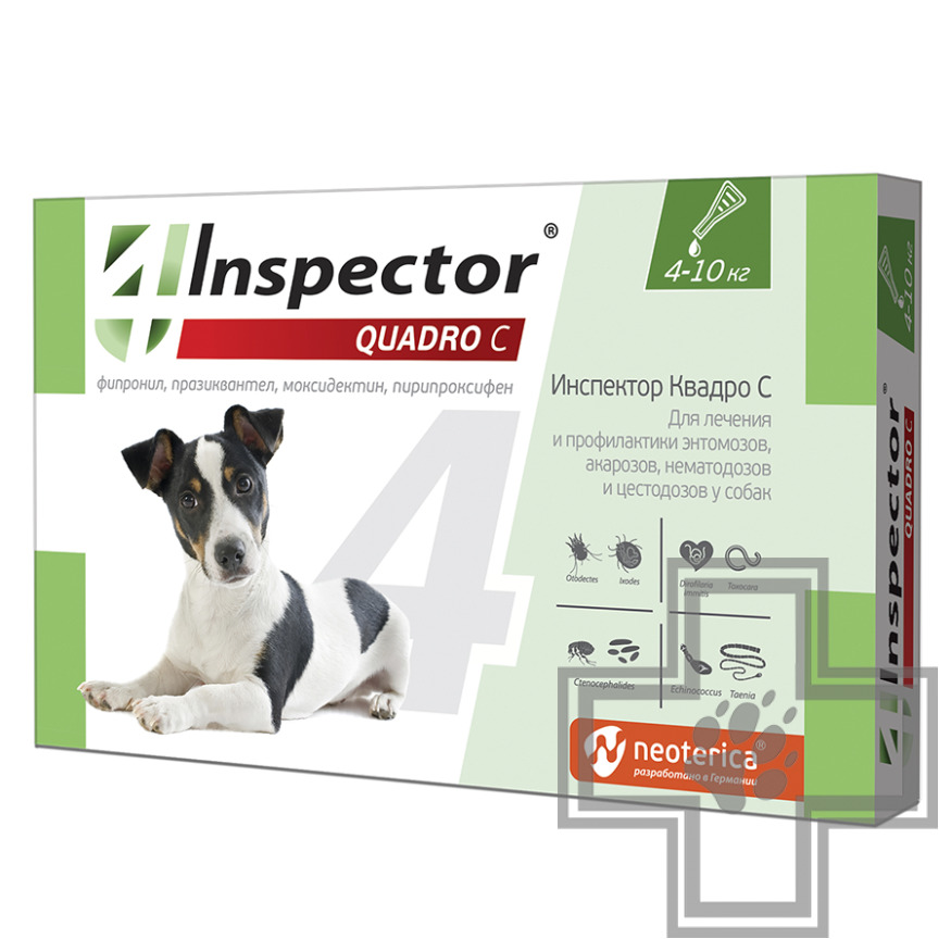 Инспектор Квадро Капли на холку от паразитов для собак (цена за 1 пипетку)