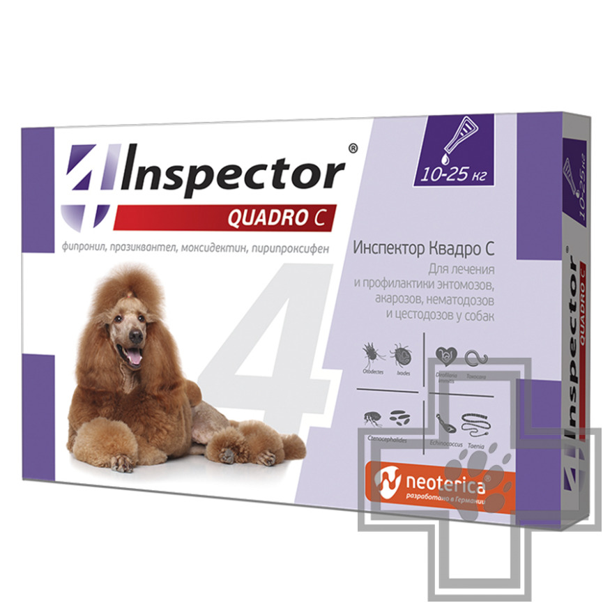 Инспектор Квадро Капли на холку от паразитов для собак (цена за 1 пипетку)