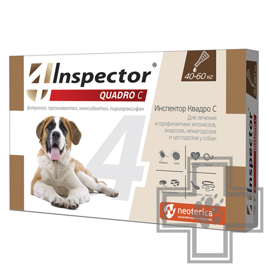 Инспектор Квадро Капли на холку от паразитов для собак (цена за 1 пипетку) Инспектор Квадро Капли на холку от паразитов для собак (цена за 1 пипетку)