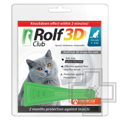 RolfClub 3D Капли на холку от блох и клещей для кошек