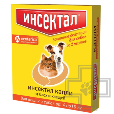 Инсектал Капли на холку от блох и клещей для кошек и собак мелких пород