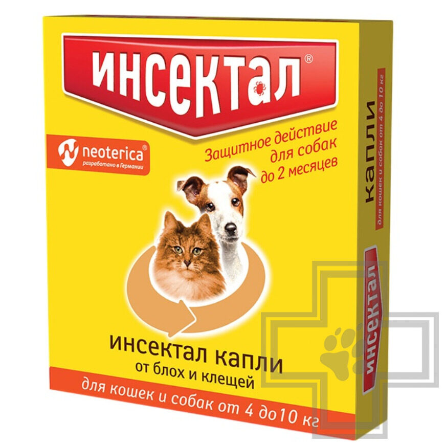 Инсектал Капли на холку от блох и клещей для кошек и собак мелких пород Инсектал Капли на холку от блох и клещей для кошек и собак мелких пород