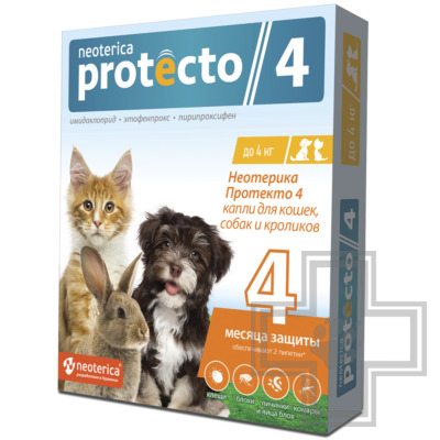 Неотерика Протекто 4 Капли на холку для кошек, собак и кроликов