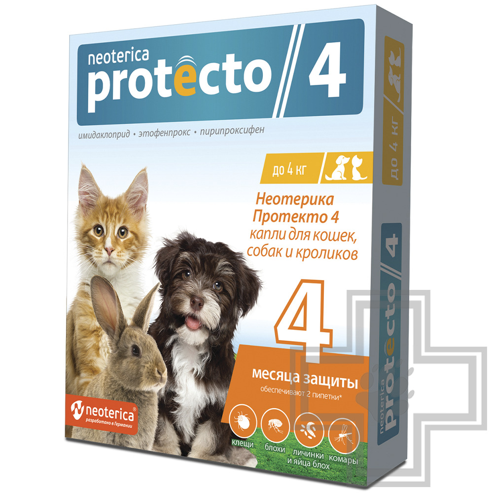 Неотерика Протекто 4 Капли на холку для кошек, собак и кроликов