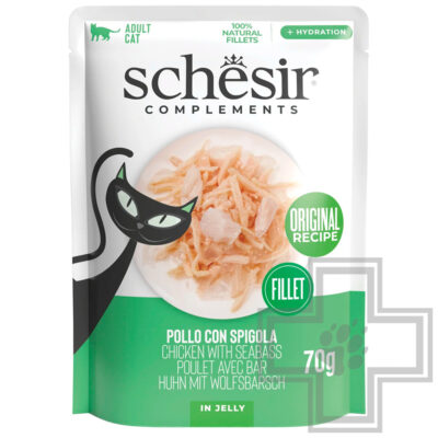Schesir Complements Пресервы для взрослых кошек, с курицей и окунем в желе