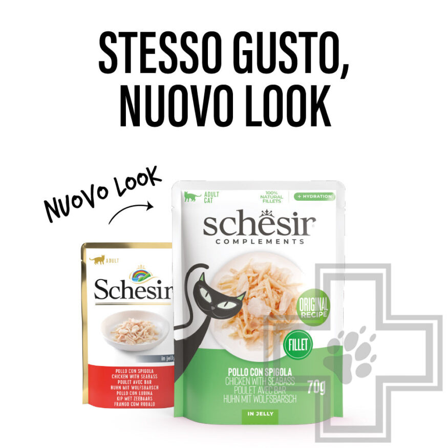 Schesir Complements Пресервы для взрослых кошек, с курицей и окунем в желе Schesir Complements Пресервы для взрослых кошек, с курицей и окунем в желе