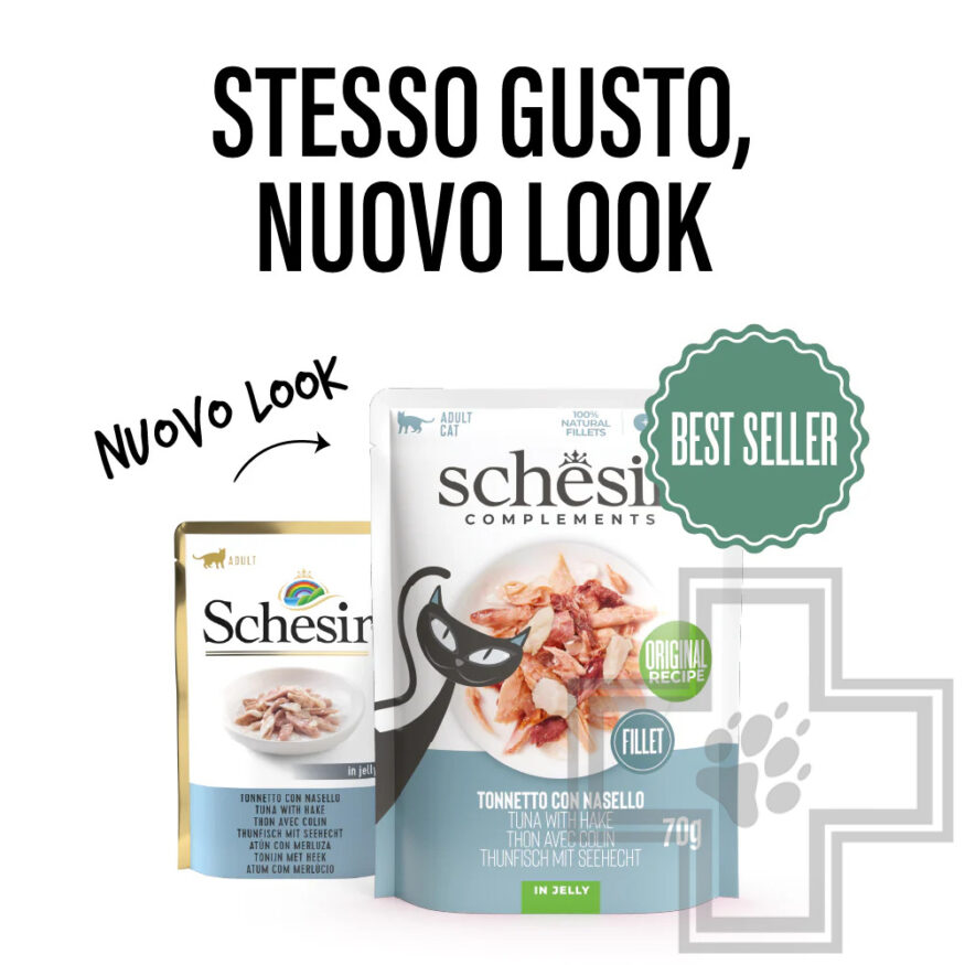 Schesir Complements Пресервы для взрослых кошек, с тунцом и хеком в желе Schesir Complements Пресервы для взрослых кошек, с тунцом и хеком в желе