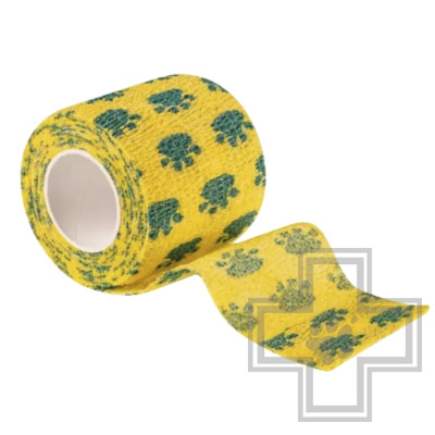 VETЗАБОТА Бинт ветеринарный самофиксирующийся, желтый с лапками