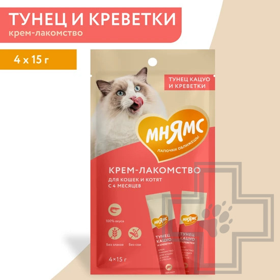 Мнямс Крем-лакомство для кошек, с тунцом Кацуо и креветками