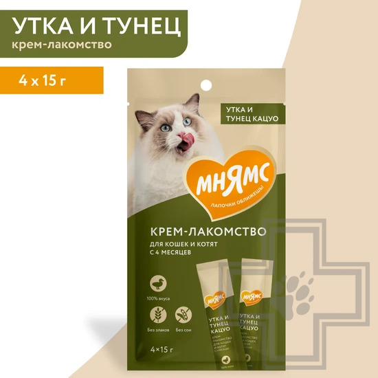 Мнямс Крем-лакомство для кошек, с уткой и тунцом Кацуо