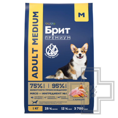 Брит Dog Adult Medium Корм для взрослых собак средних пород, с курицей