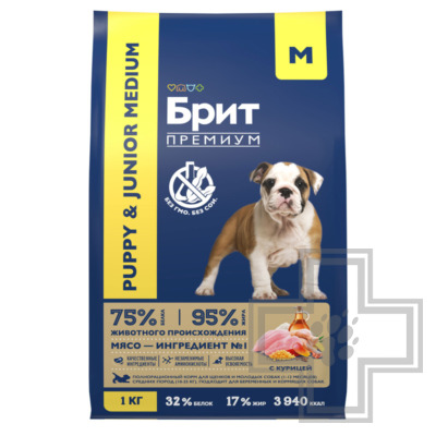 Брит Dog Puppy and Junior Medium Корм для щенков средних пород, с курицей