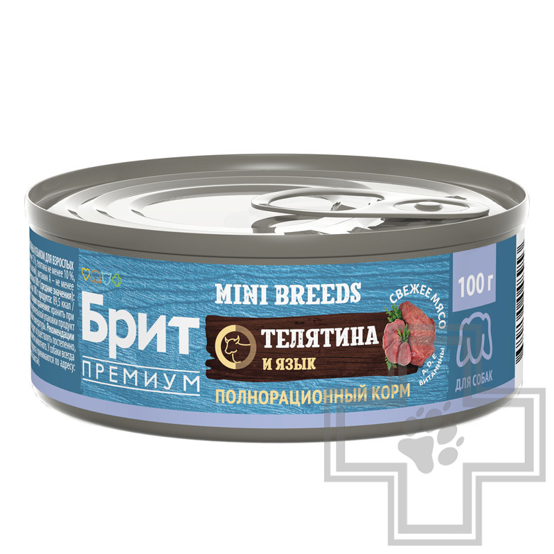 Брит Премиум Adult Small Консервы для взрослых собак мелких пород, паштет с телятиной и языком