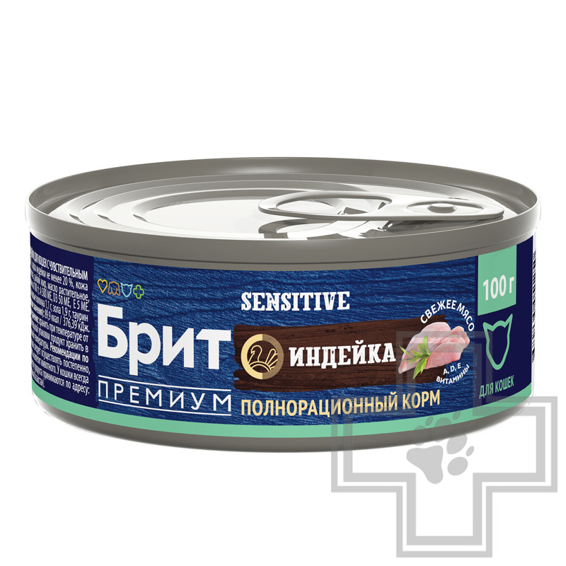 Брит Премиум Sensitive Консервы для взрослых кошек с чувствительным пищеварением, с индейкой