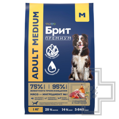 Брит Dog Adult Medium Корм для взрослых собак средних пород, с индейкой и телятиной