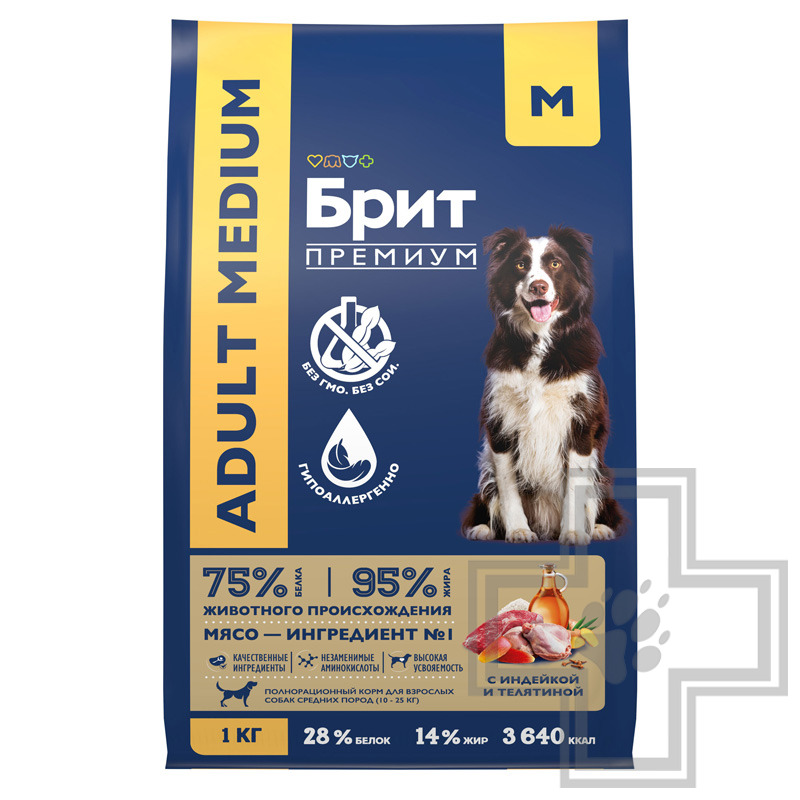 Брит Dog Adult Medium Корм для взрослых собак средних пород, с индейкой и телятиной