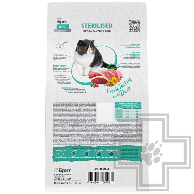 Брит Кеа Sterilised Urinary Care Корм для стерилизованных кошек и для профилактики МКБ, с индейкой Брит Кеа Sterilised Urinary Care Корм для стерилизованных кошек и для профилактики МКБ, с индейкой