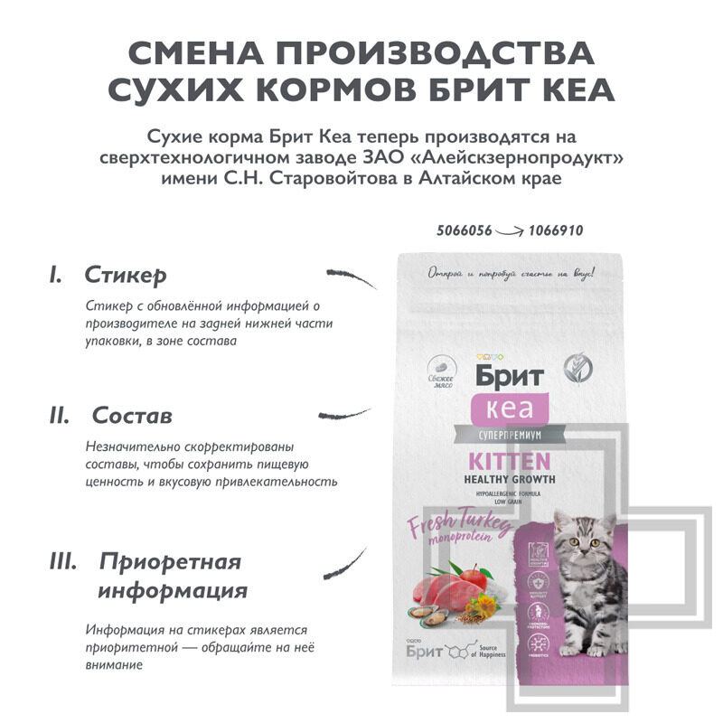 Брит Кеа Kitten Healthy Growth Корм для котят, беременных и кормящих кошек, с индейкой